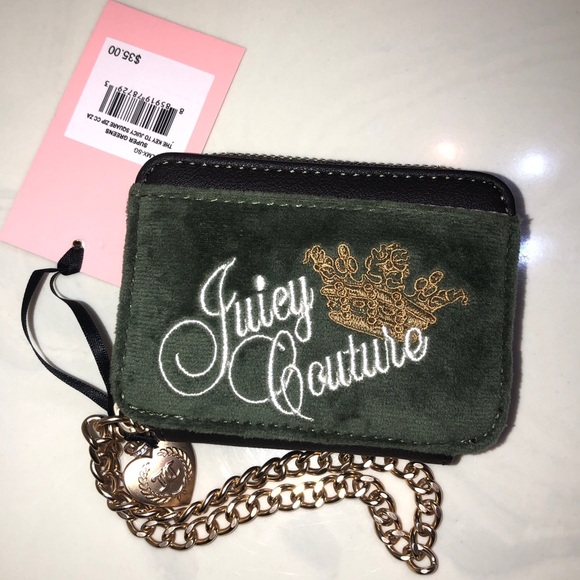 Juicy Couture Super Greens The Key To Juicy Square ZA Card Case Chain Strap NWT - Picture 1 of 16